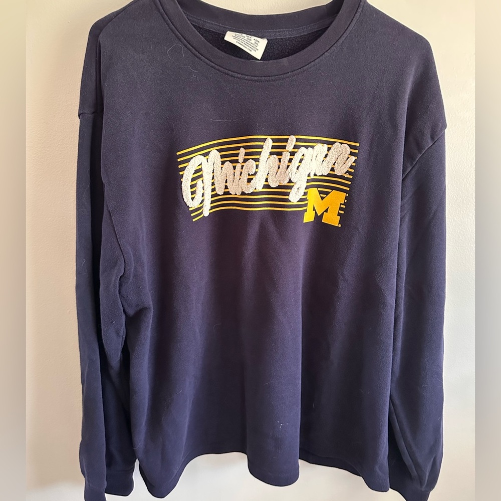 Champion Michigan Navy Crewneck Sweatshirt with Yellow and White Logo
